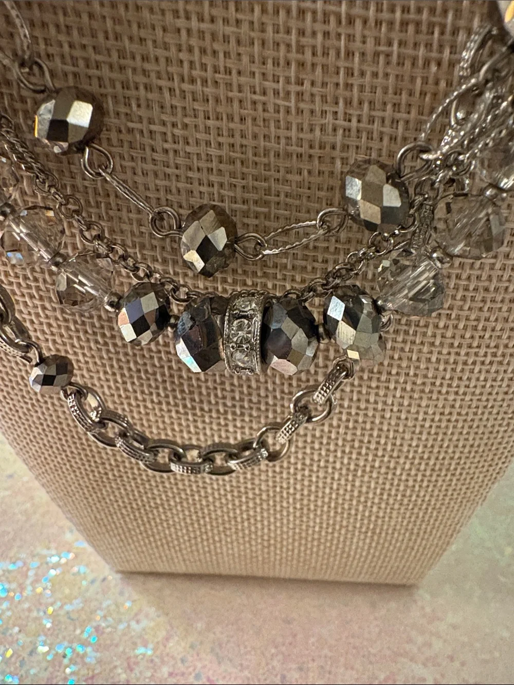 White House Black Market Smoky Gray Multi-Victorian Crystal Necklace